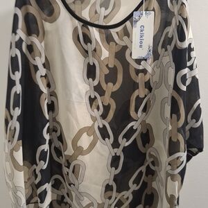 Kiko Sheer Chain Print Blouse - Black and Cream